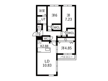 VILLAGE KOTONIヴィレッジ琴似(3LDK/3階)の間取り写真