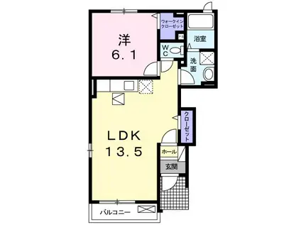 グリーンヒルズC(1LDK/1階)の間取り写真