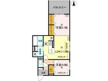 GRAMM北浜(2LDK/1階)の間取り写真