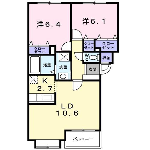 カーサ・ソレアード(2LDK/3階)の間取り写真