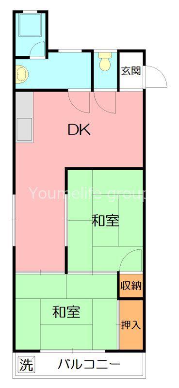 クロノス平塚北(2LDK/2階)の間取り写真