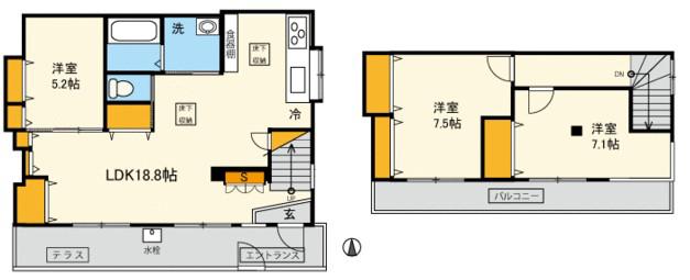 ヴィラフジ(3LDK/1階)の間取り写真
