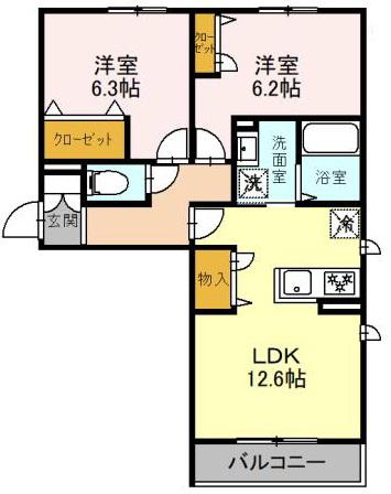 シャーメゾン茜(2LDK/2階)の間取り写真