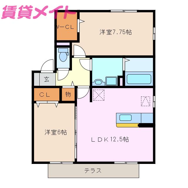 リビングタウン阿倉川 I(2LDK/2階)の間取り写真