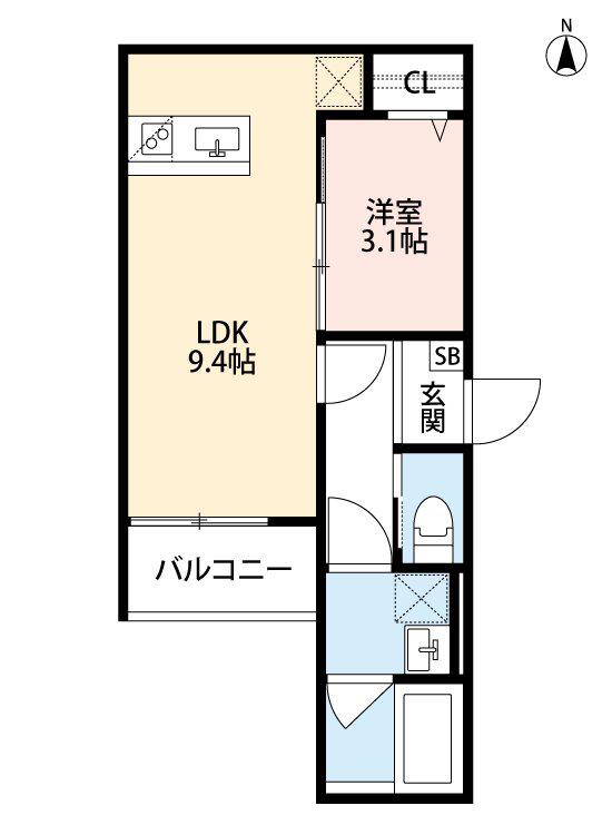 クラスティーネ若江西(1LDK/1階)の間取り写真