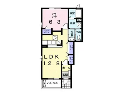 グランプラスB(1LDK/1階)の間取り写真