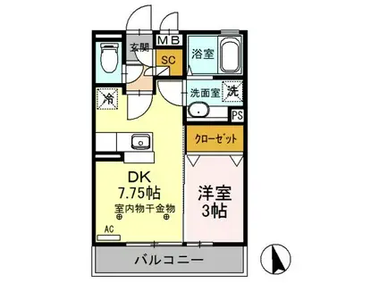 フリーデン(1DK/3階)の間取り写真