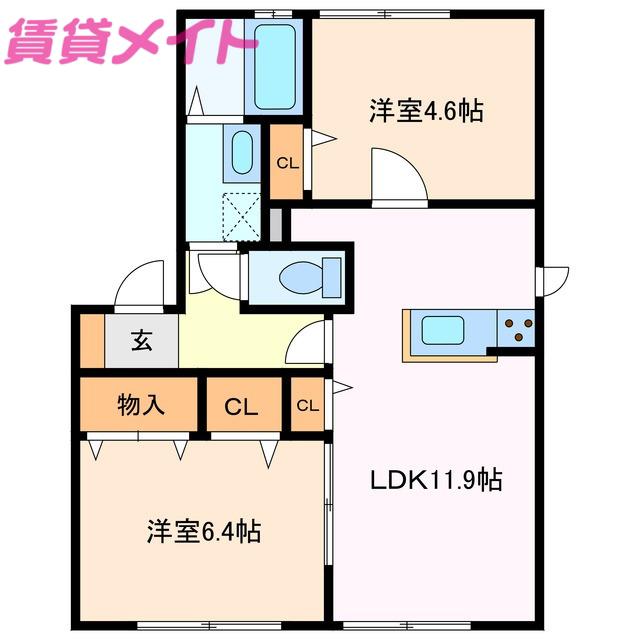 シャンテヴィラ(2LDK/1階)の間取り写真
