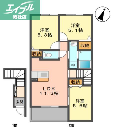 BELL CREST(3LDK/2階)の間取り写真