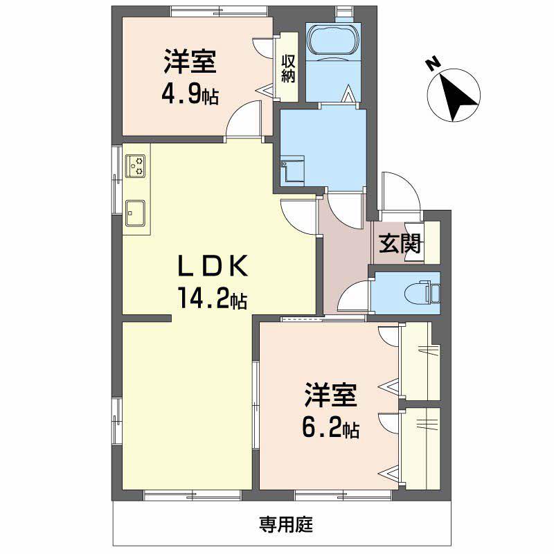 セジュンB棟(2LDK/1階)の間取り写真