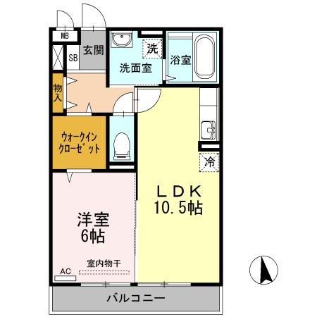 ミアカーサA棟(1LDK/2階)の間取り写真