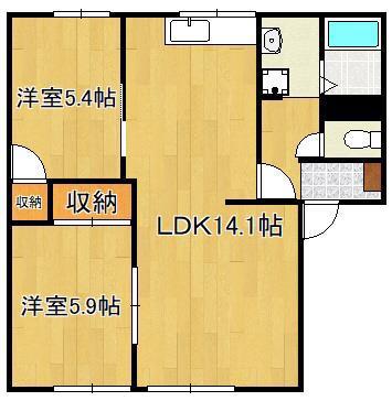 アーバン十字路B棟(2LDK/1階)の間取り写真