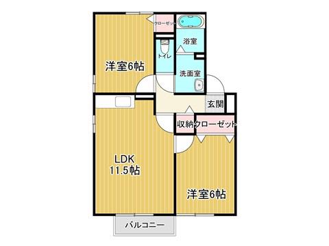 エトワールB棟(2LDK/2階)の間取り写真
