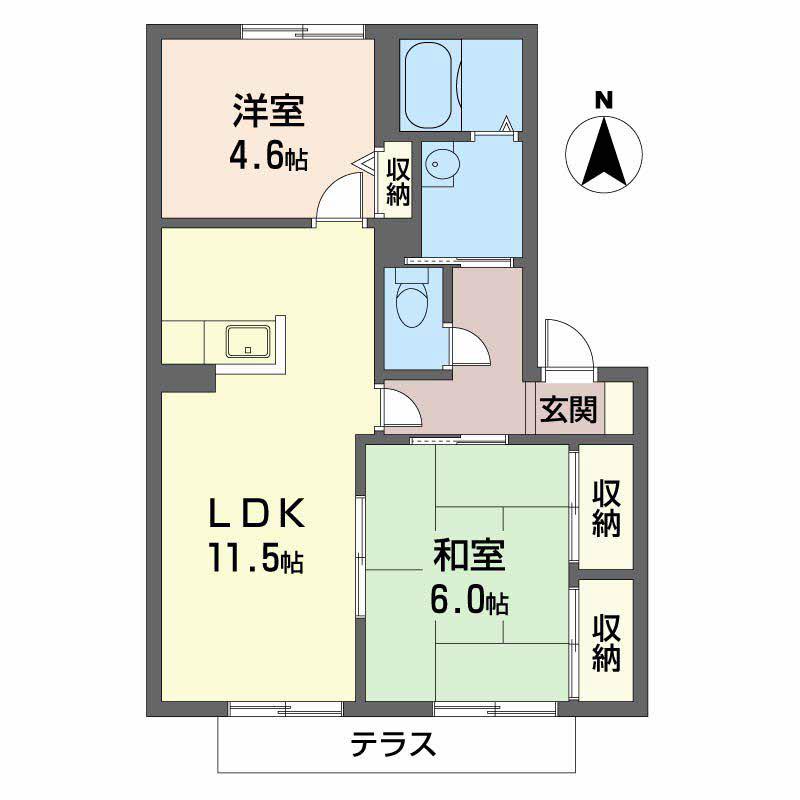 グランブルー B棟(2LDK/1階)の間取り写真