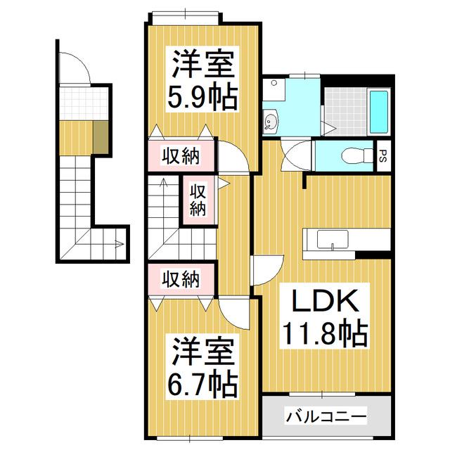 コンフォース・JOH(2LDK/2階)の間取り写真