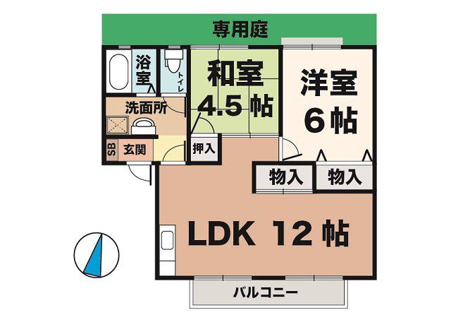 エステート桃山2(2LDK/1階)の間取り写真