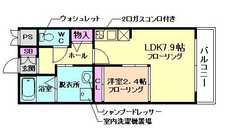 RIFF石橋阪大前(1LDK/2階)の間取り写真