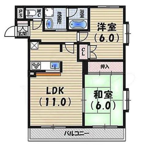 クオリティ西芦屋(2LDK/3階)の間取り写真