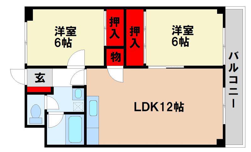 パールシャトー(2LDK/6階)の間取り写真