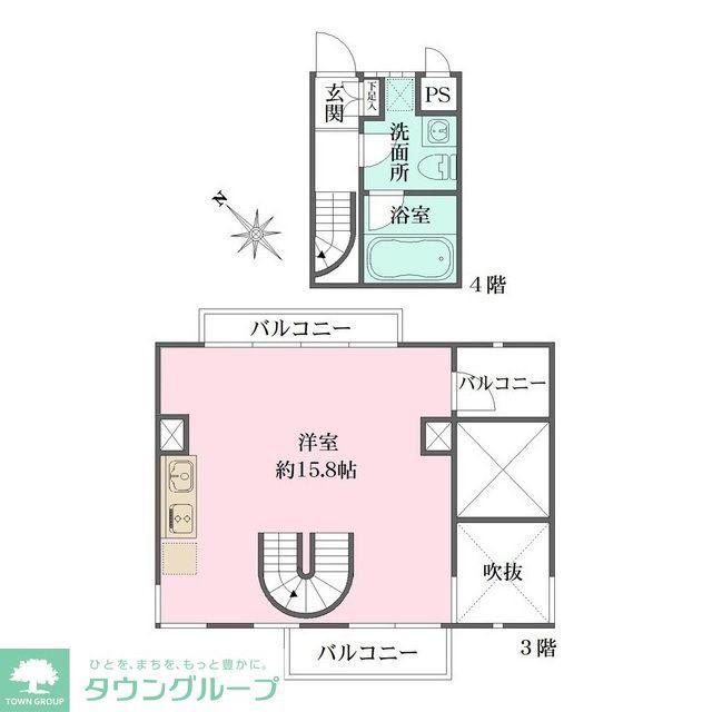 ザ・リバーハウス(ワンルーム/4階)の間取り写真