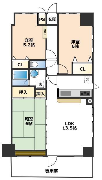 コスモ坂戸(3LDK/1階)の間取り写真