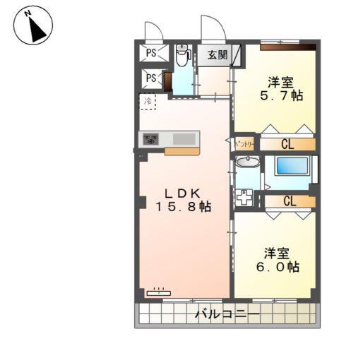 WEALTH COMFORT 新宮(2LDK/4階)の間取り写真