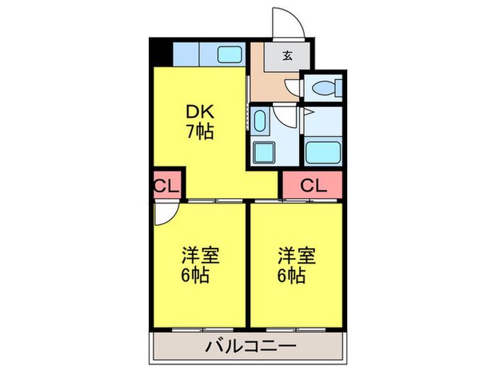 パレ山村(2DK/4階)の間取り写真