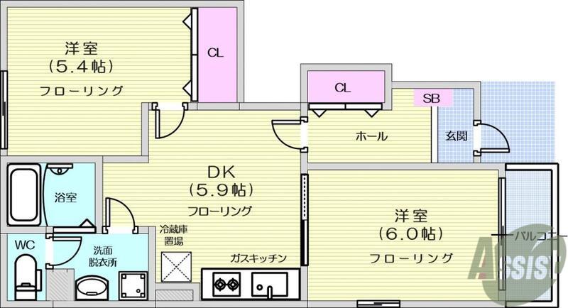 LOGEMENT S Ⅱ(2DK/1階)の間取り写真