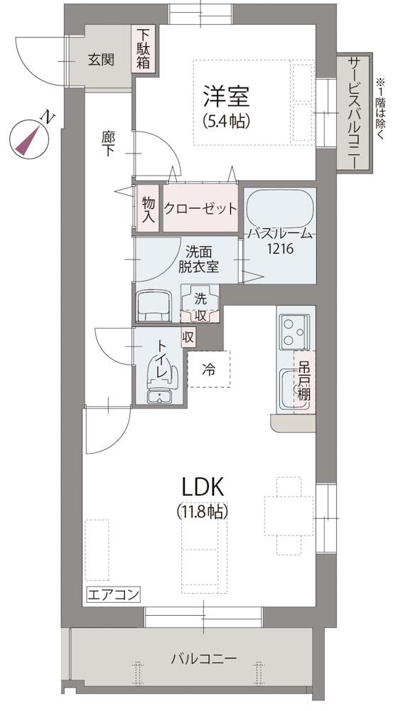 フローラ曉(1LDK/3階)の間取り写真