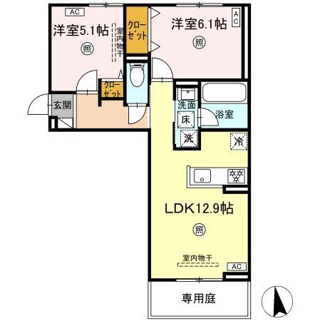 CHOUETTE(2LDK/1階)の間取り写真
