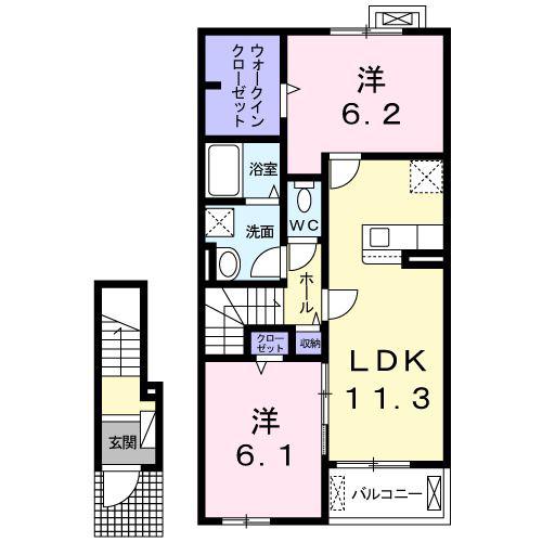 ヴィラーエクセレンス A(2LDK/2階)の間取り写真