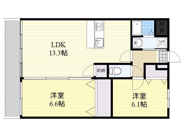 フィオーレはやし(2LDK/2階)の間取り写真