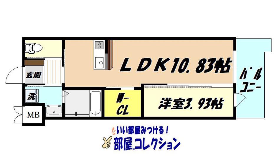 ウイングス城野駅前(1LDK/7階)の間取り写真