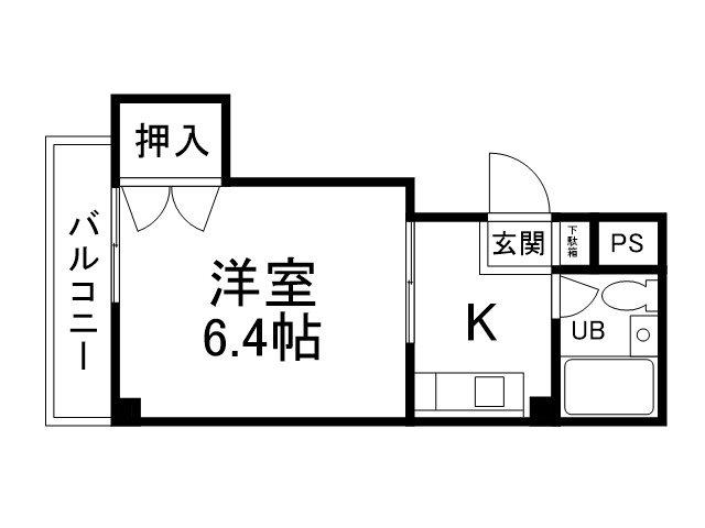 フラット6(1K/4階)の間取り写真