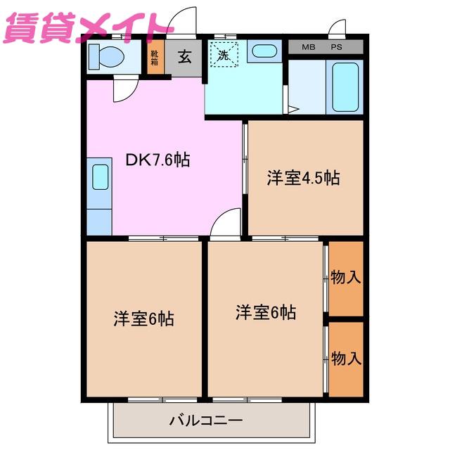 シティハイツヤマキチ(3DK/2階)の間取り写真