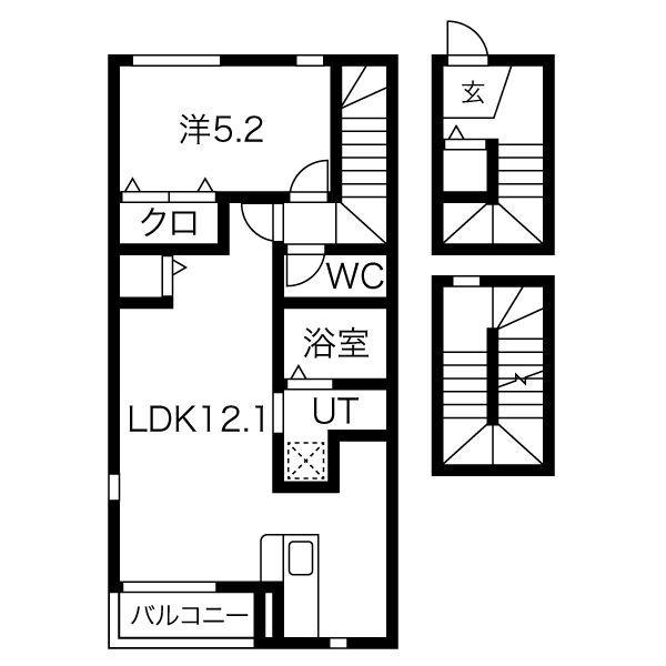 エストポミエ B棟(1LDK/3階)の間取り写真