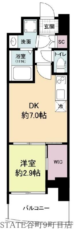 セレニテ難波リアン(1DK/8階)の間取り写真