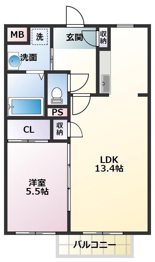 クレア一本木(1LDK/2階)の間取り写真
