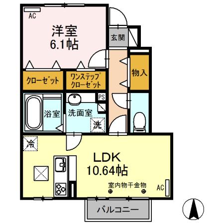 平松ハイツ 弐番館(1LDK/1階)の間取り写真