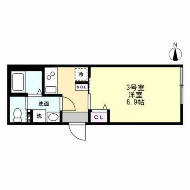 ベイルームハイム大和中央B(1K/1階)の間取り写真