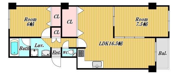 緑橋コーポ2号棟(2LDK/5階)の間取り写真
