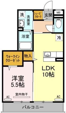ルミエールE棟(1LDK/2階)の間取り写真