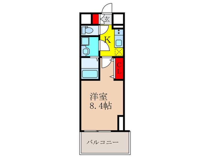 レジュールアッシュSUITA BRANCHE(1K/4階)の間取り写真