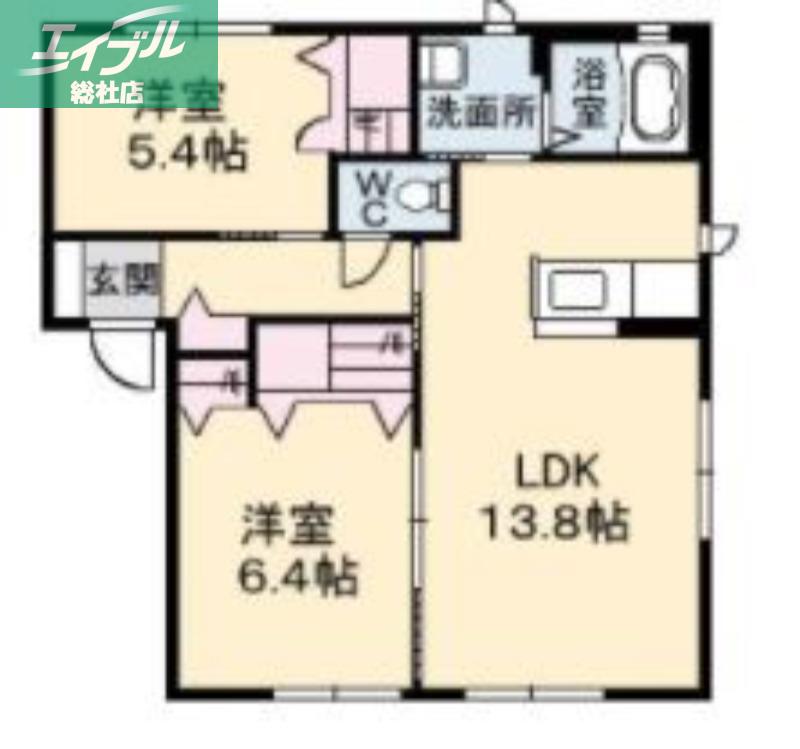 アン・ジュールA棟(2LDK/1階)の間取り写真