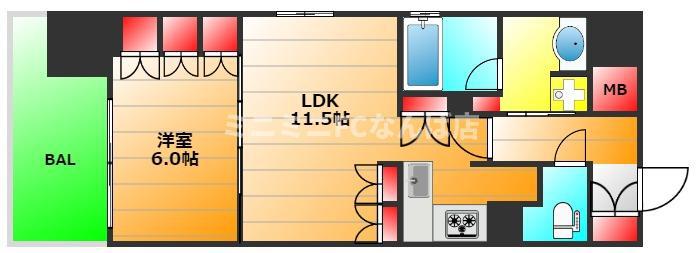 リーガル西長堀II(1LDK/12階)の間取り写真