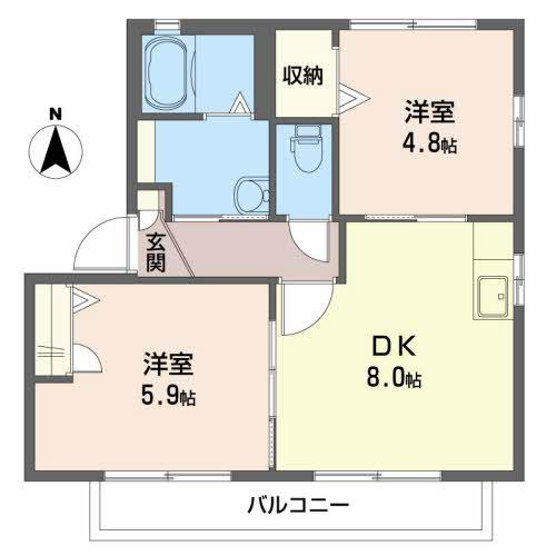 ダイヤメゾンA棟(2DK/2階)の間取り写真
