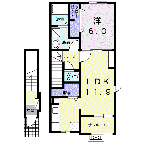 カッシ一ナコ一ト(1LDK/2階)の間取り写真