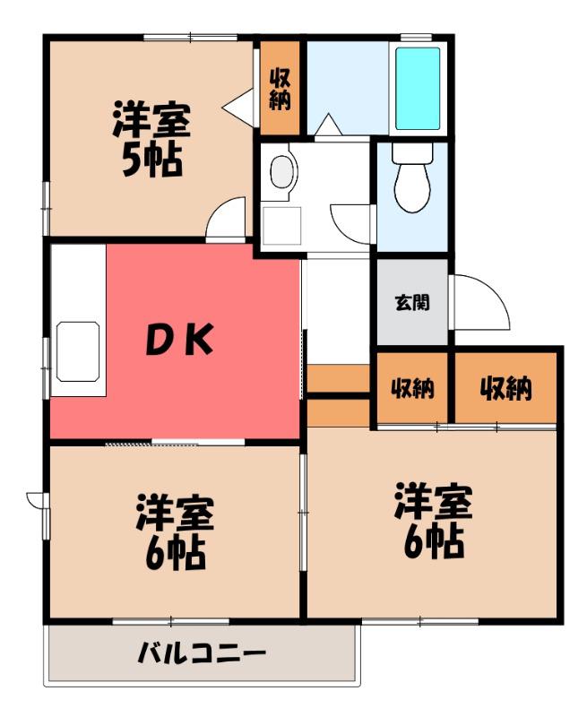 プレゼンテ大和B棟(3DK/1階)の間取り写真