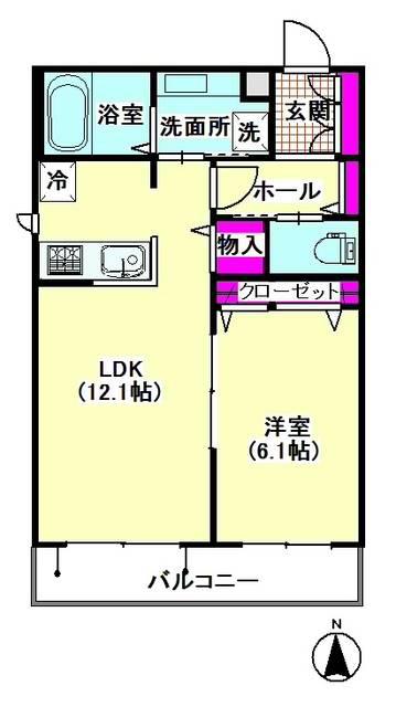 メゾン・シュシュ(1LDK/2階)の間取り写真
