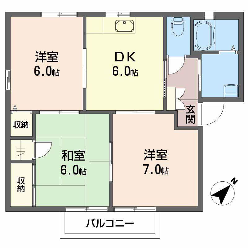エクセル拝志(3DK/2階)の間取り写真